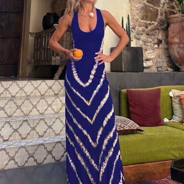 Chevron Tie Dye Scoop Neck Strappy Back Vacation Maxi Sun Dress