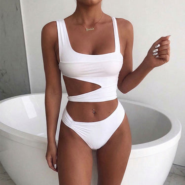 Asymmetrical Scoop Neck Knotted Side Cutout Swimsuit - One Piece