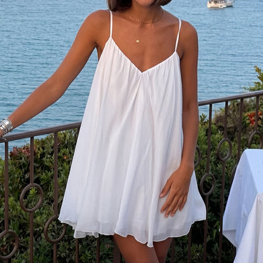 Breezy V Neck A Line Open Back Vacation Chiffon Slip Mini Dress