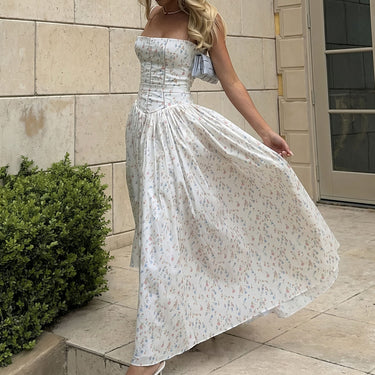 Ditsy Floral Square Neck Ladder Drop Waist Vacation Slip Maxi Dress