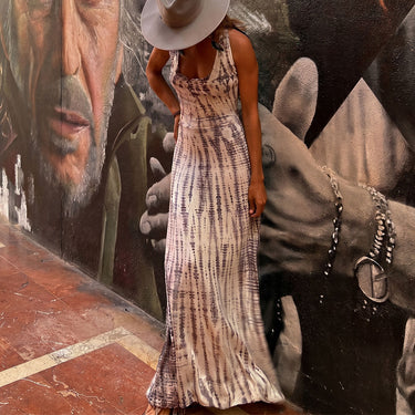 Faded Tie Dye Scoop Neck Strappy Back Vacation Maxi Sun Dress