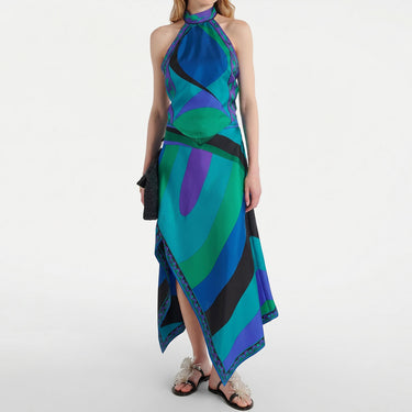 Ocean Print Halter Tie Scarf Top Vacation Handkerchief Skirt Set
