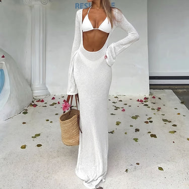 Sexy Backless Cover Up Halter Tie High Cut Bikini Set - Three Piece