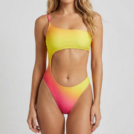 Tie Dye One Shoulder High Cut Cheeky Cutout Swimsuit - One Piece